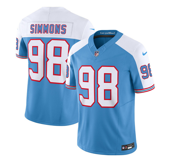 Men's Tennessee Titans #98 Jeffery Simmons Blue/White 2023 F.U.S.E. Vapor Limited Throwback Football Stitched Jersey - Click Image to Close